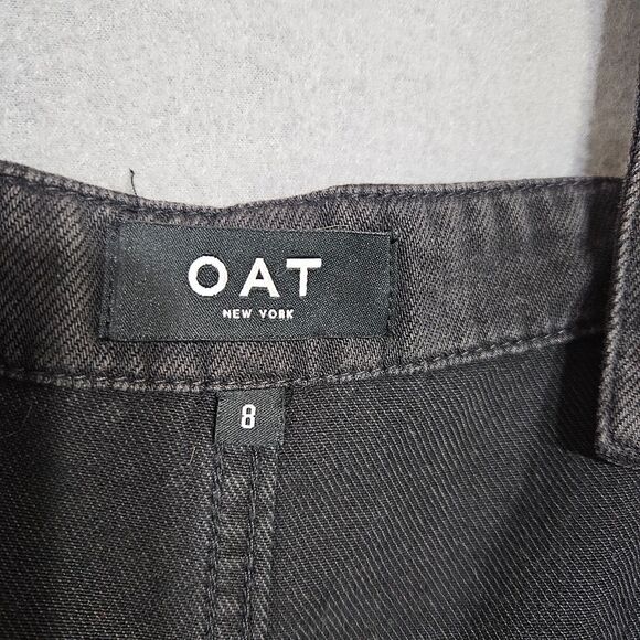 OAT aged Black Volcano Denim Overalls Wide Crop Artsy Boho Size 8 No Belt - Picture 2 of 12